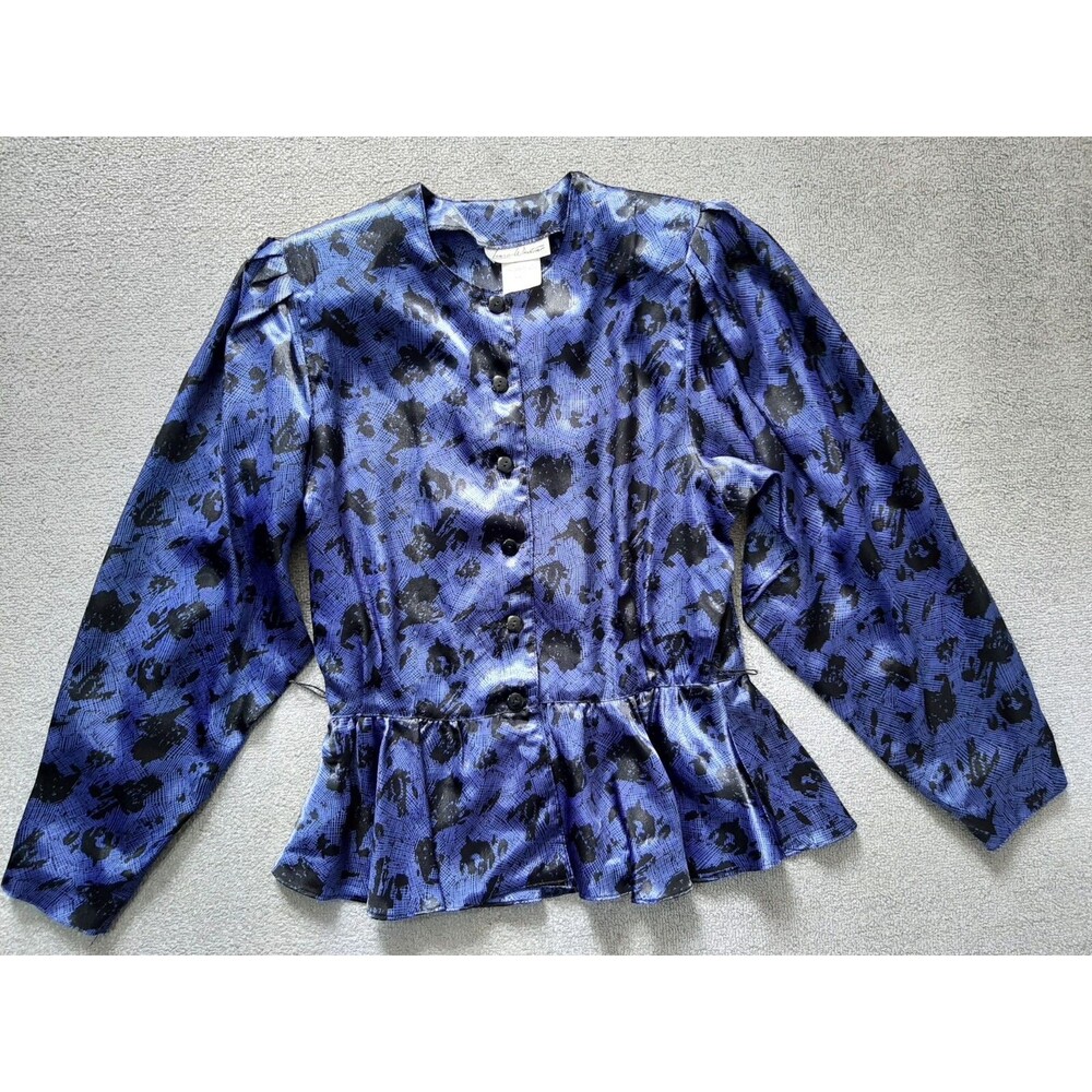 Laura Winston Blouse Womens Size Medium M Blue Vintage Long Sleeve Top USA Made
